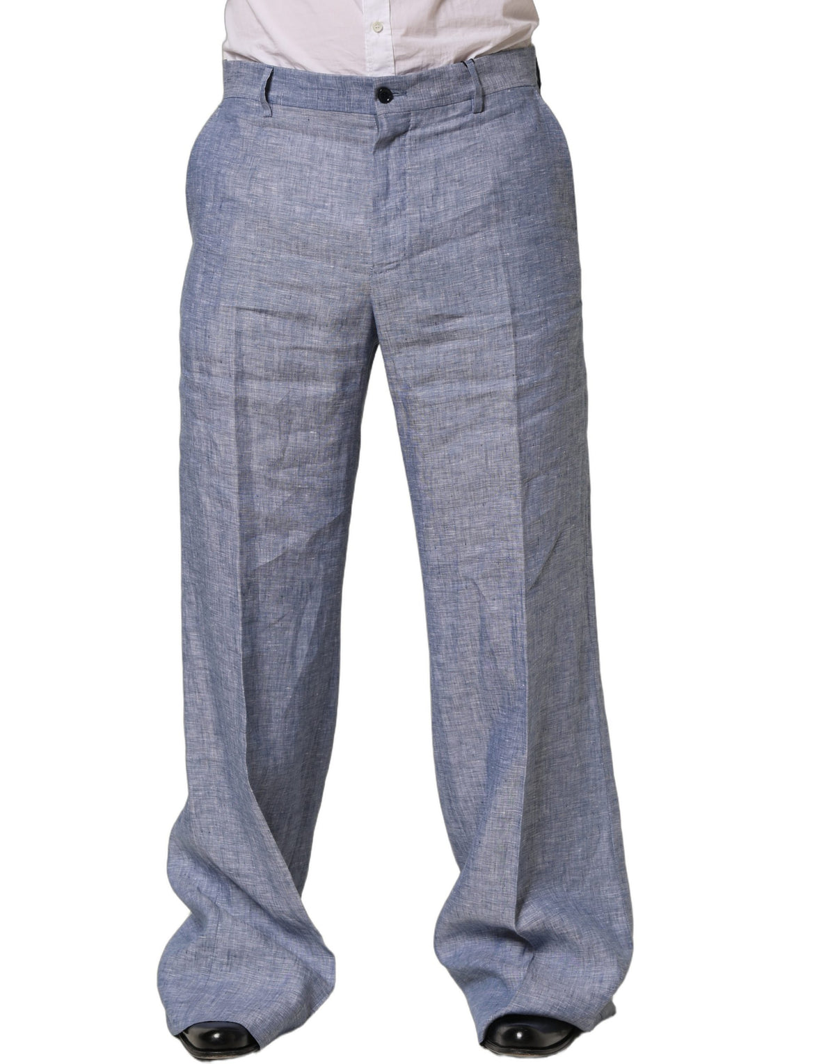 بنطلون قماش بقصة مستقيمة من Dolce & Gabbana Light Blue Linen