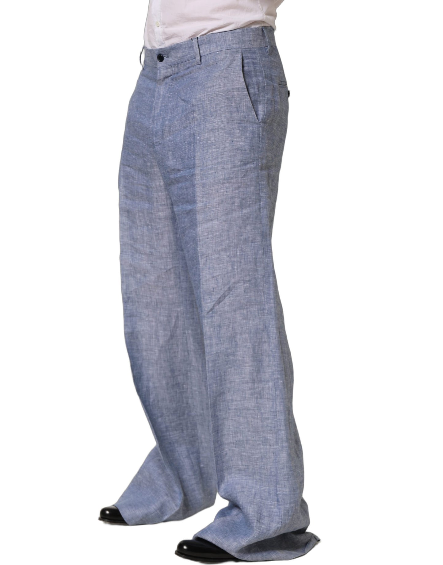 بنطلون قماش بقصة مستقيمة من Dolce & Gabbana Light Blue Linen