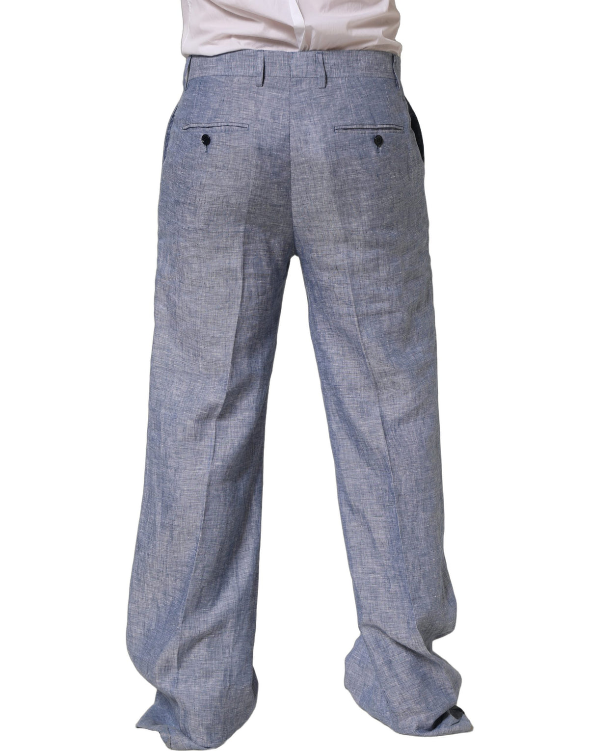 بنطلون قماش بقصة مستقيمة من Dolce & Gabbana Light Blue Linen