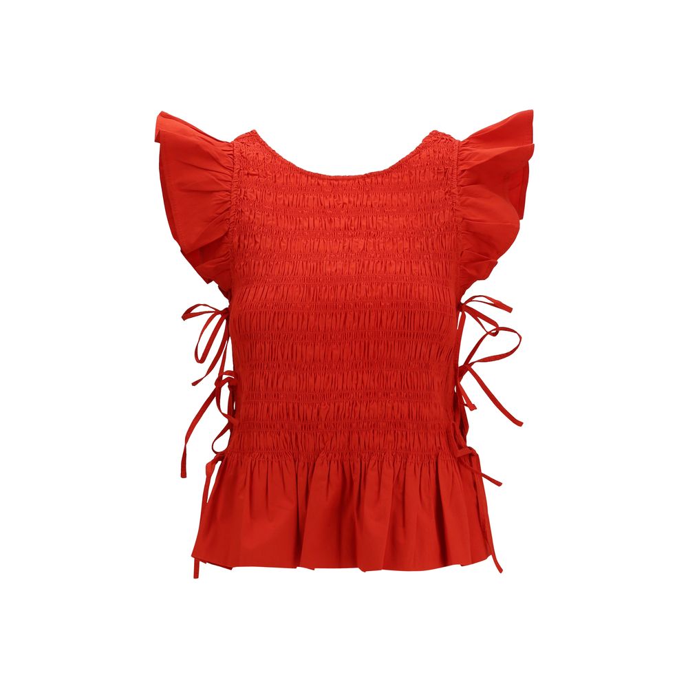 Ganni Red Cotton Blouse