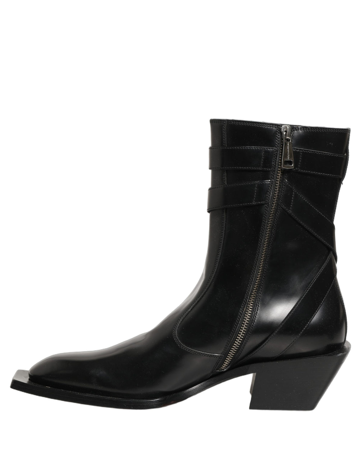 Dolce & Gabbana Black Leather DG Plaque Mid Calf Boots Shoes