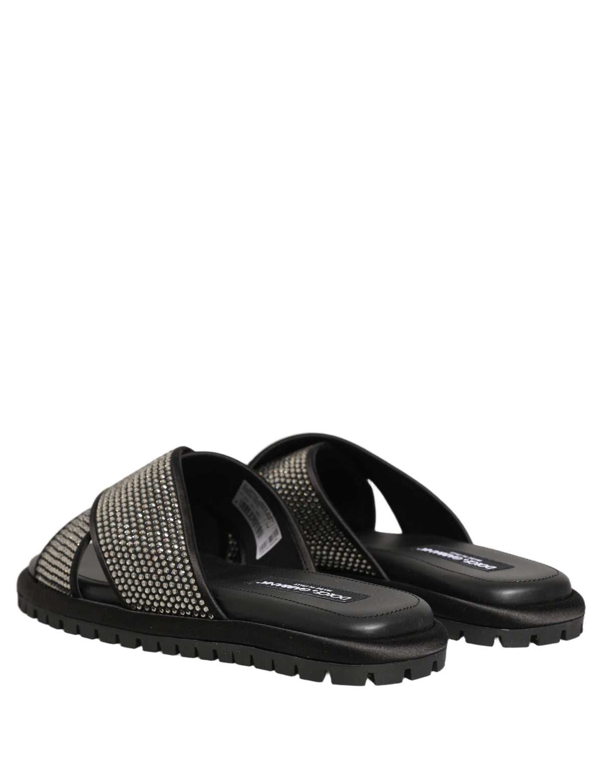Dolce & Gabbana Black Strass Criss Cross Slide Sandals Shoes