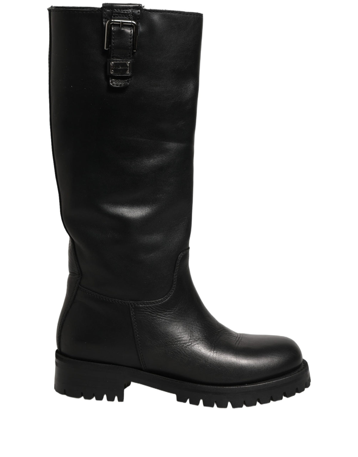 Dolce & Gabbana Black Leather Buckle Detail Mid Calf Boots Shoes