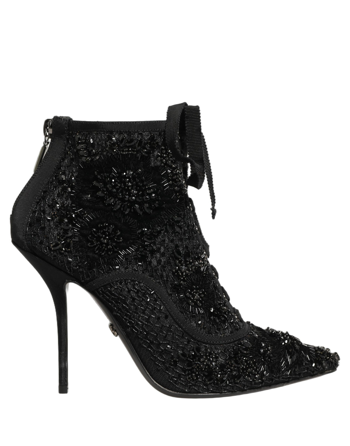 Dolce & Gabbana Black Embellished Mesh Ankle Boots Shoes