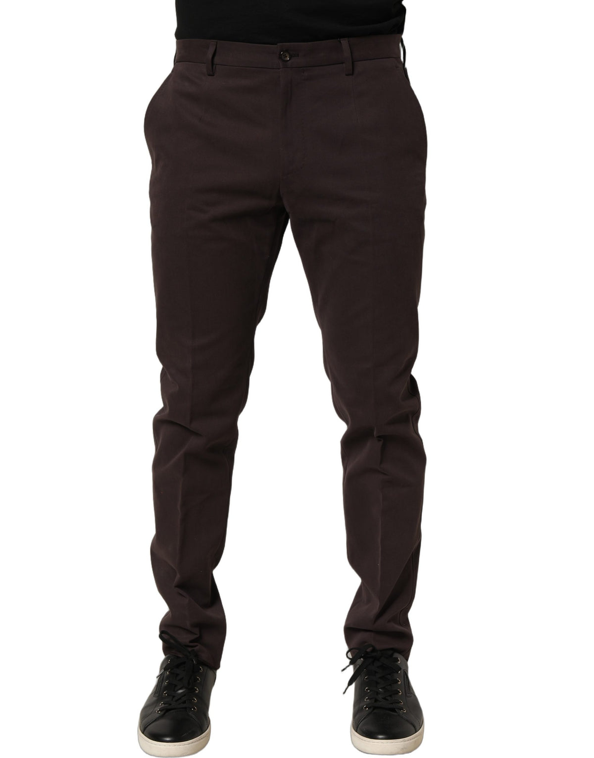 Dolce & Gabbana Brown Cotton Skinny Leg Dress Trouser Pants