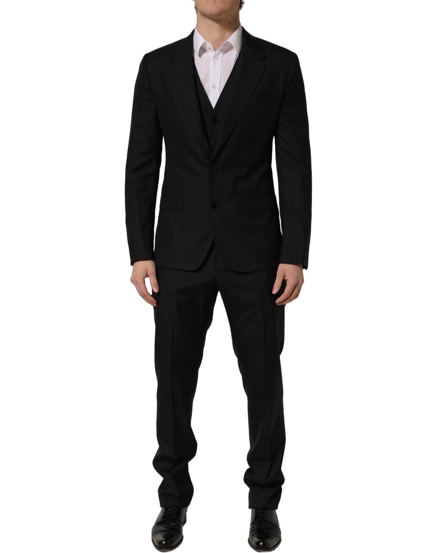 Dolce & Gabbana Dark Gray Stripes Slim Fit Formal 3 Piece Suit