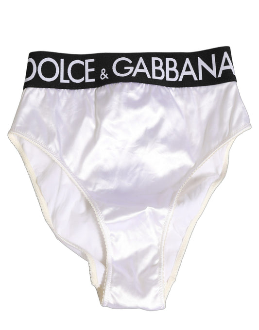 سروال داخلي نسائي بشعار عالي الخصر من الساتان الأبيض من Dolce & Gabbana