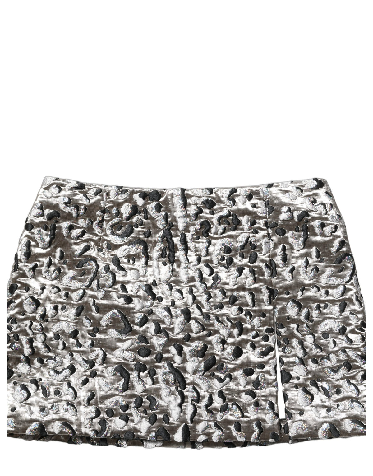 Dolce & Gabbana Silver Leopard Jacquard Mid Waist Mini Skirt