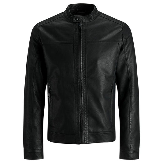 Jack Jones Black Polyamide Leather Jacket