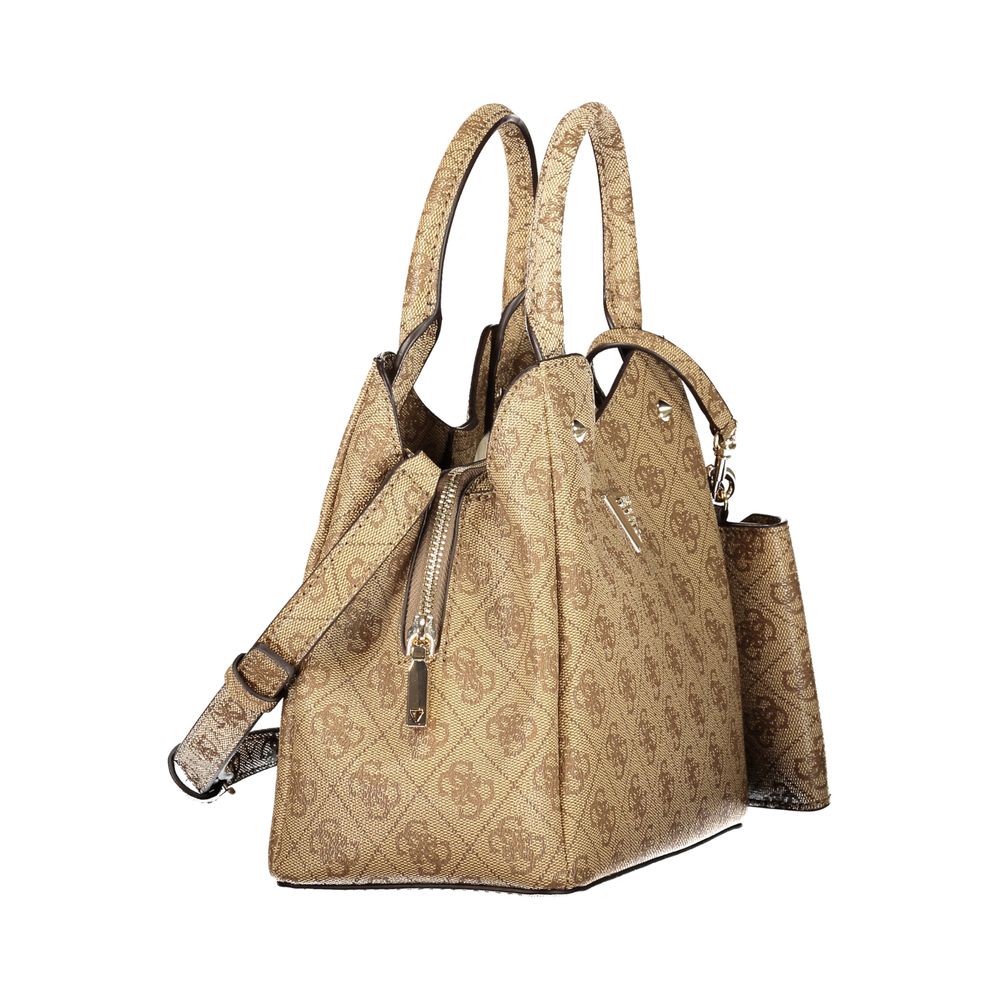Guess Jeans Beige Polyurethane Women's Bag With Removable Strap And Compartments