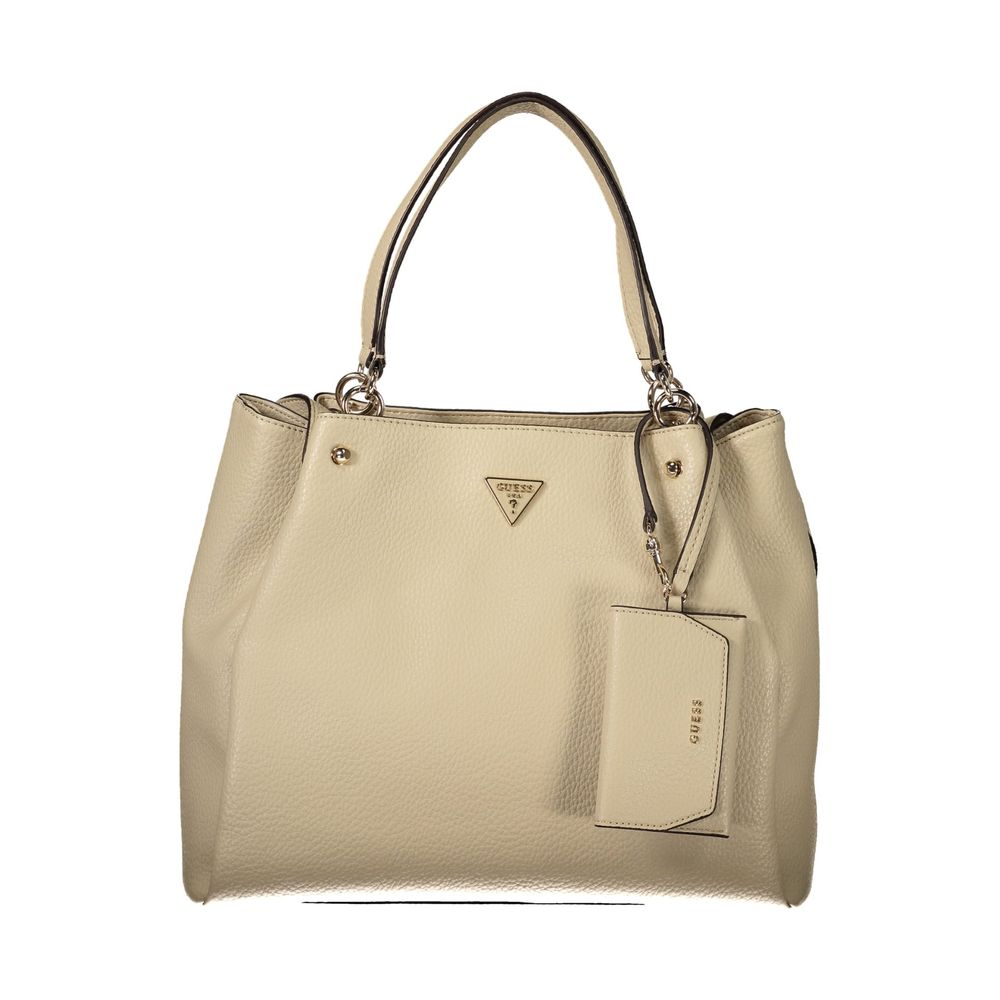 Guess Jeans Beige Polyurethane Women's Bag with Multiple Pockets and Compartments