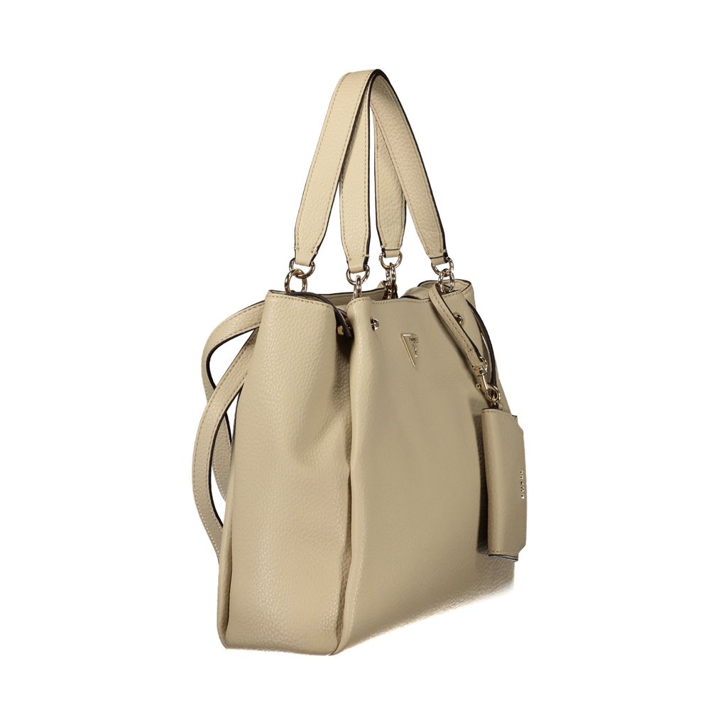 Guess Jeans Beige Polyurethane Women's Bag with Multiple Pockets and Compartments