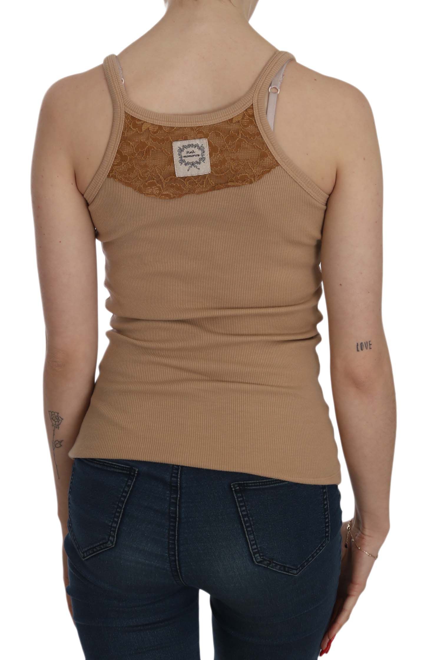 PINK MEMORIES Beige Sleeveless Spaghetti Strap Tank Blouse