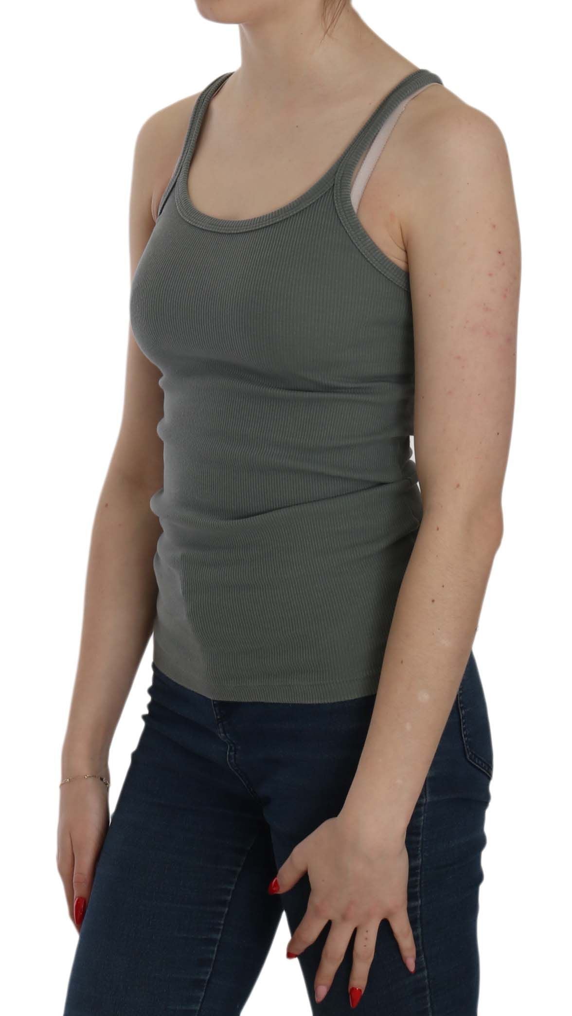PINK MEMORIES Green Sleeveless Spaghetti Tank T-Shirt Blouse