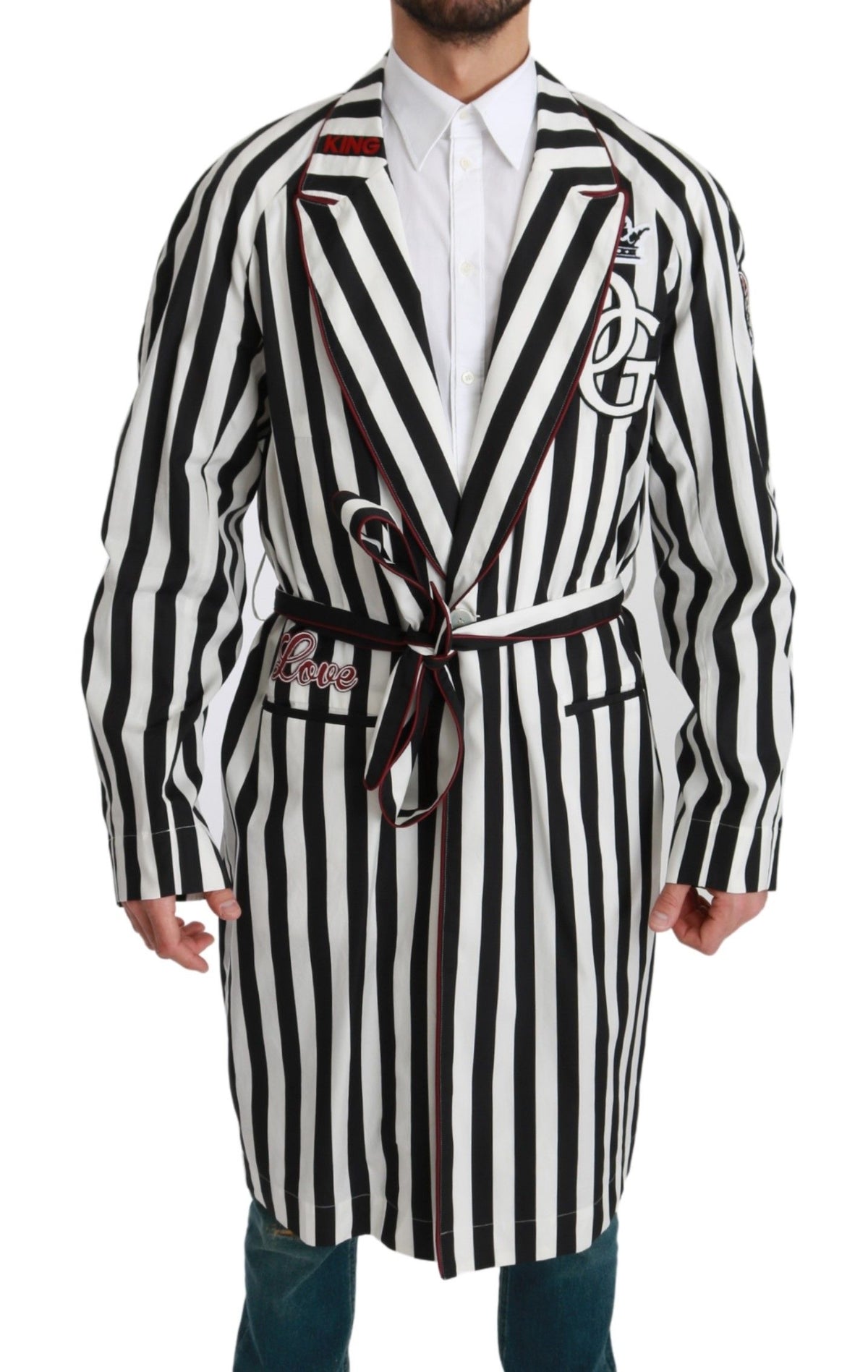 Dolce & Gabbana Black Coat Nightgown  White Cotton Robe