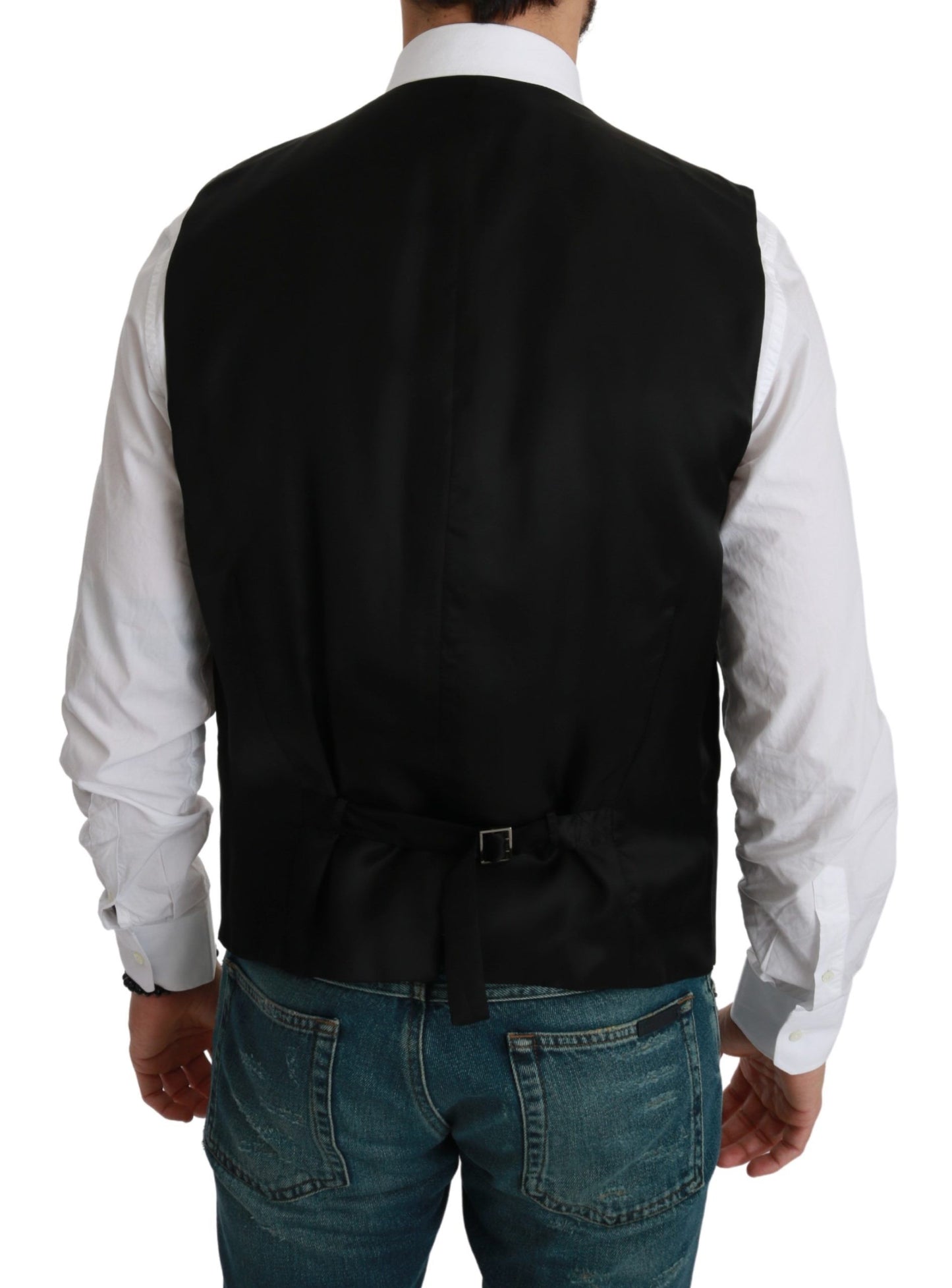 Dolce & Gabbana White Gray Black Stripes Waistcoat Formal Vest