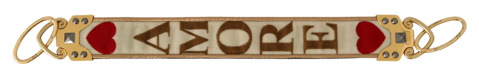 Dolce & Gabbana Gold White Textile Leather AMORE Shoulder Strap