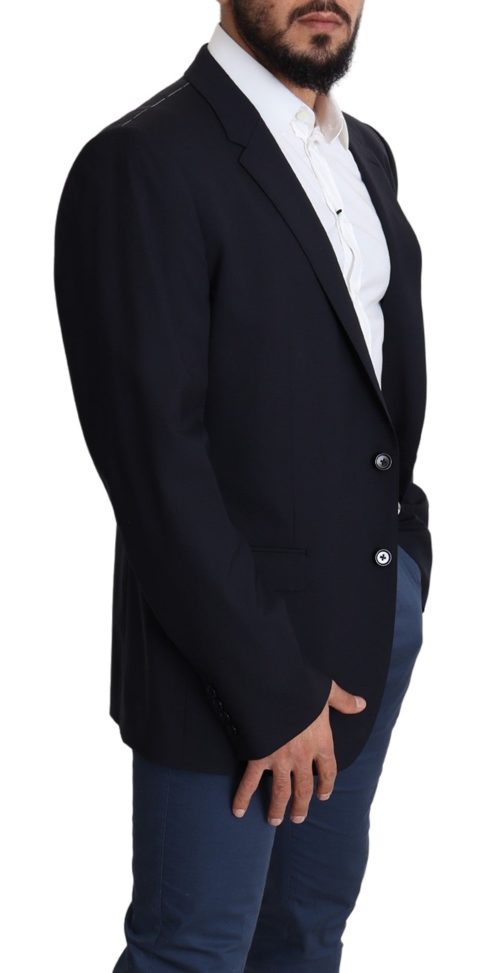 Dolce & Gabbana Dark Blue Wool Stretch Men Coat MARTINI Blazer