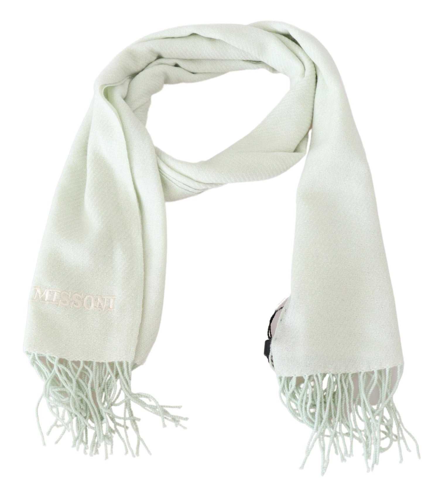 Missoni Light Green Pattern Cashmere Unisex Wrap Fringes Scarf