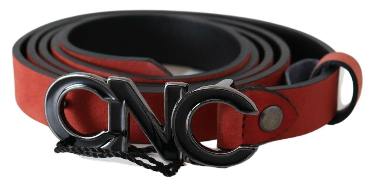 حزام Costum National أحمر أسود جلدي بإبزيم شعار أسود لونه الدم