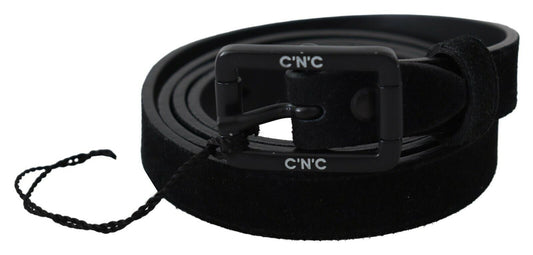 Costume National Black Leather Velvet Square Buckle Waist