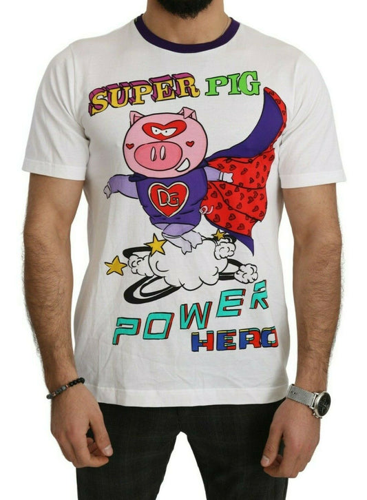 تيشيرت من دولتشي آند غابانا من القطن الأبيض بطبعة "Super Power Pig"