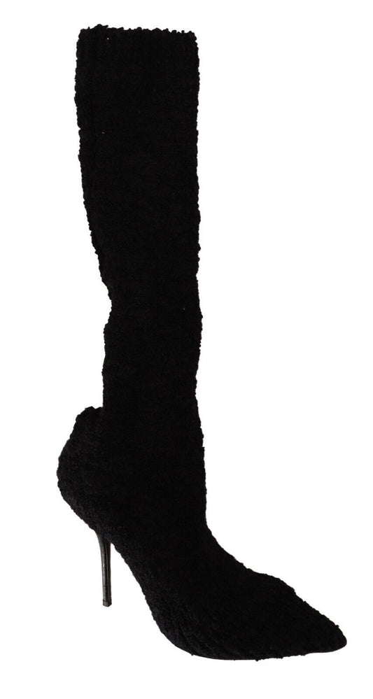 حذاء بوت بطول الركبة وجوارب مطاطية سوداء من دولتشي آند غابانا