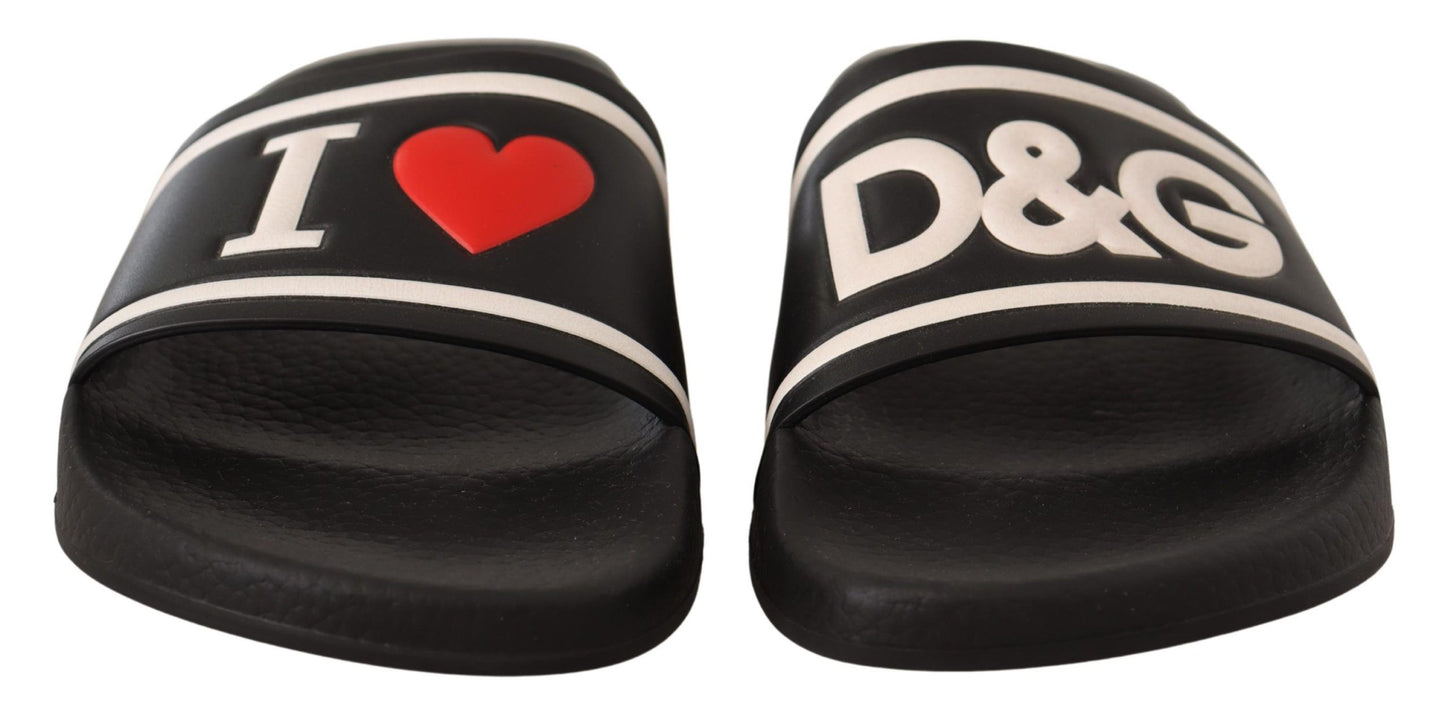 شبشب سلايدز "I Love D&G" من الجلد الأسود من دولتشي آند غابانا