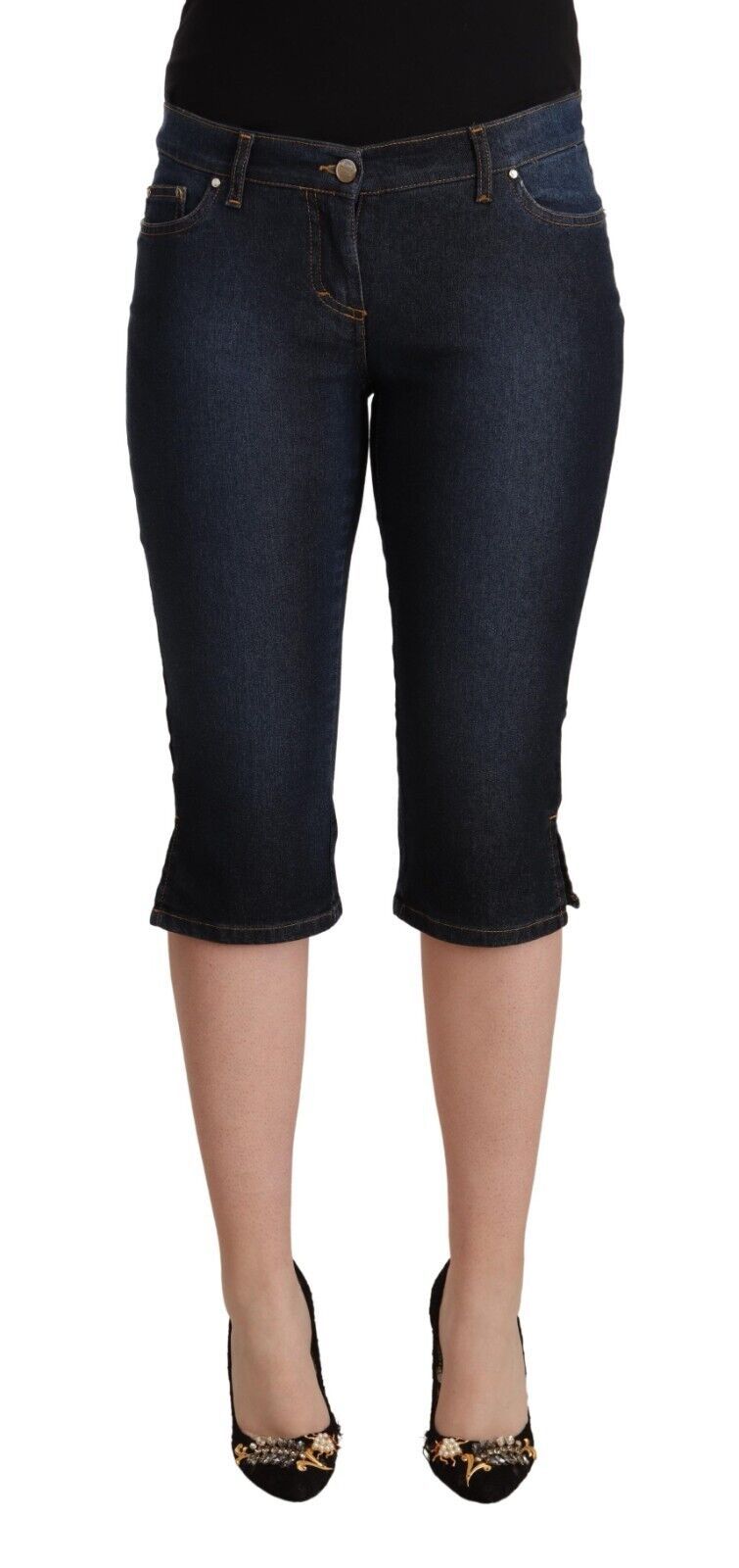 جينز GF Ferre Blue Cotton Stretch Low Waist Slim Capri Denim