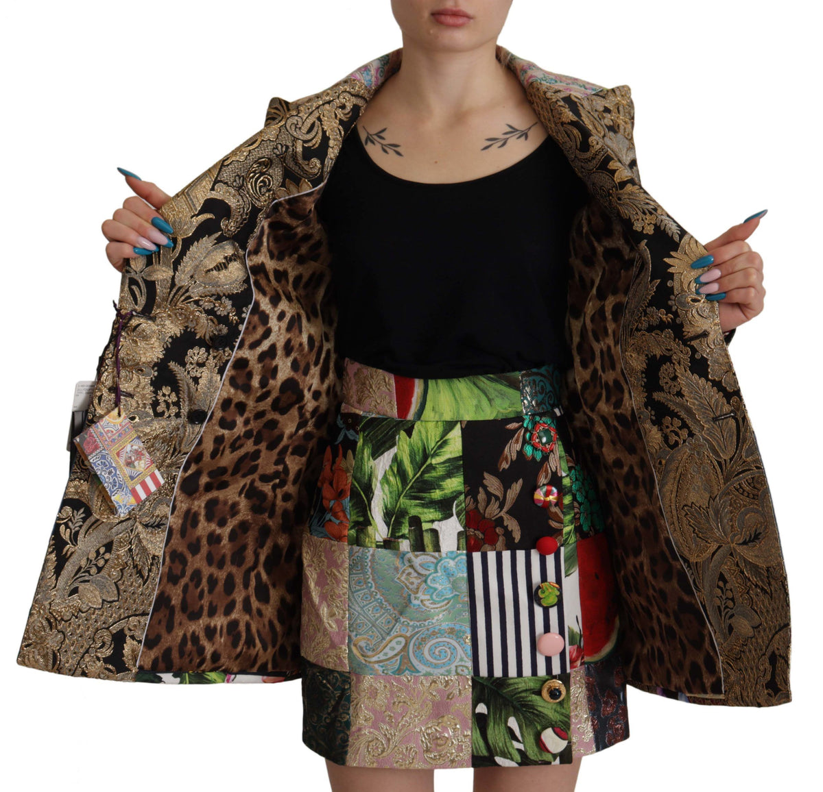 Dolce & Gabbana Multicolor Double-Breasted Patchwork Jacquard Blazer Jacket