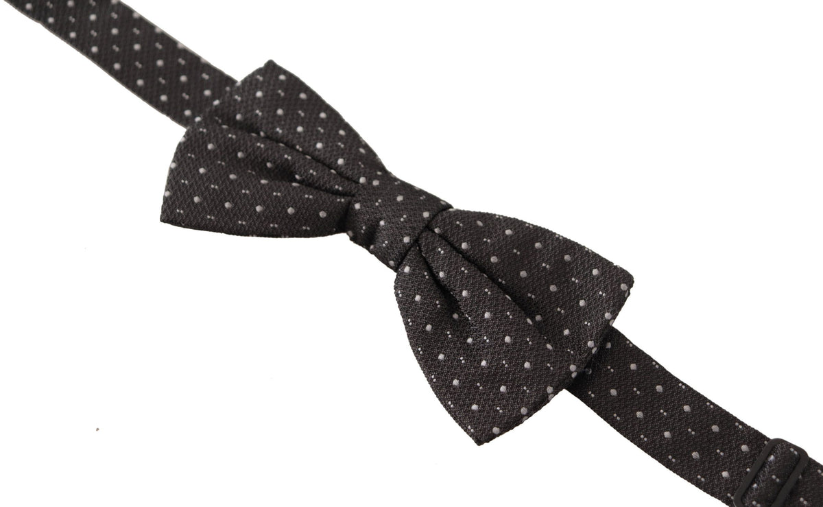 Dolce & Gabbana Dark Gray Polka Dot 100% Silk Neck Papillon Tie