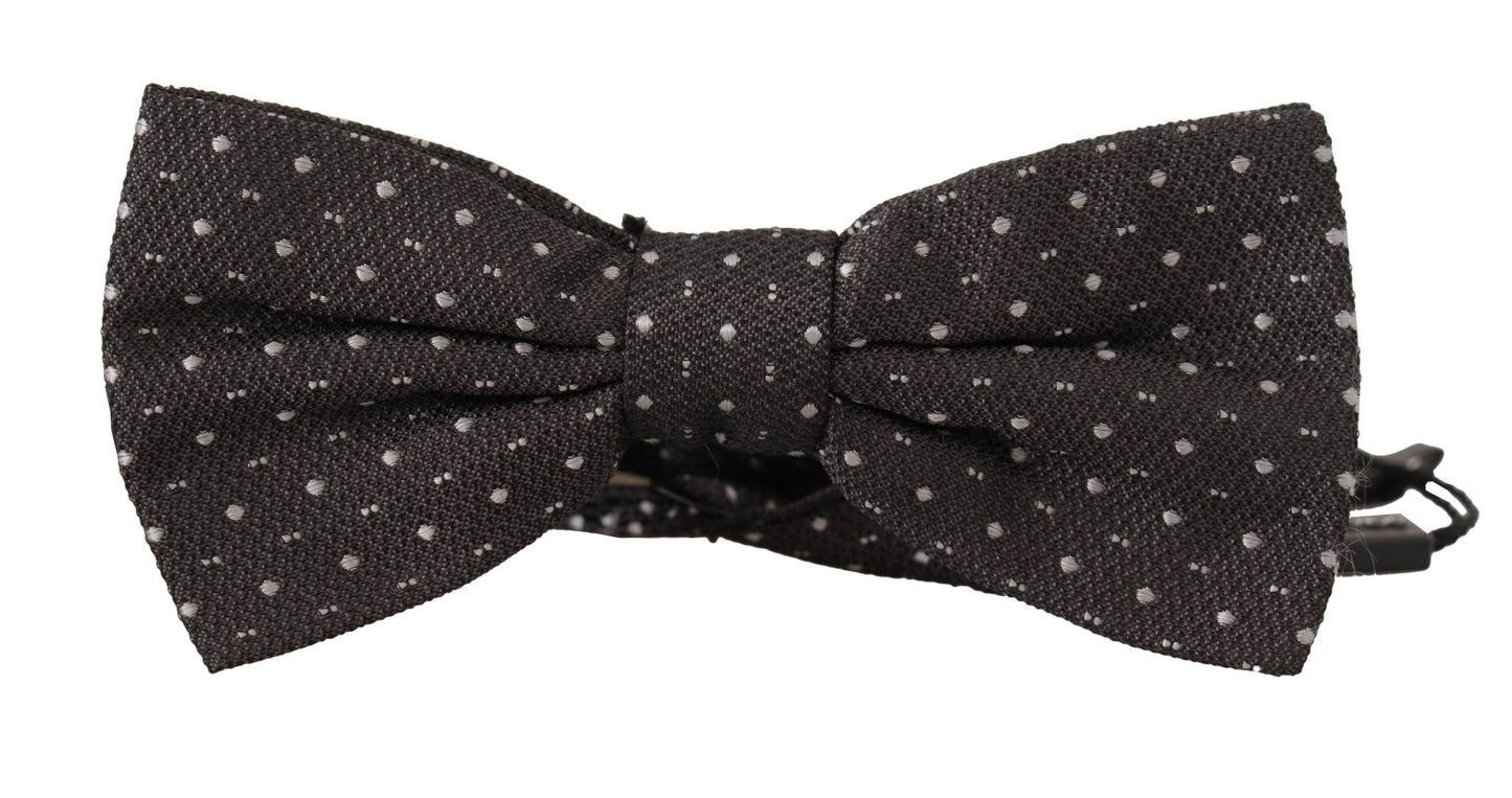 Dolce & Gabbana Dark Gray Polka Dot 100% Silk Neck Papillon Tie