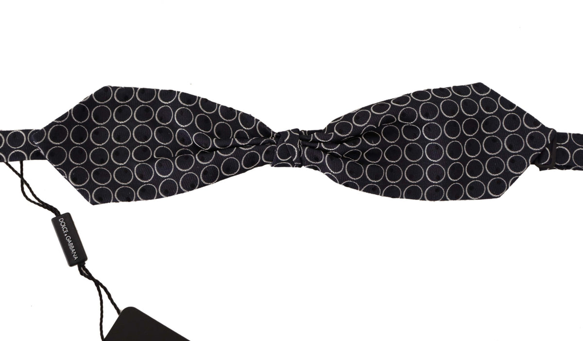 Dolce & Gabbana Dark Gray White Round 100% Silk Neck Papillon  Tie
