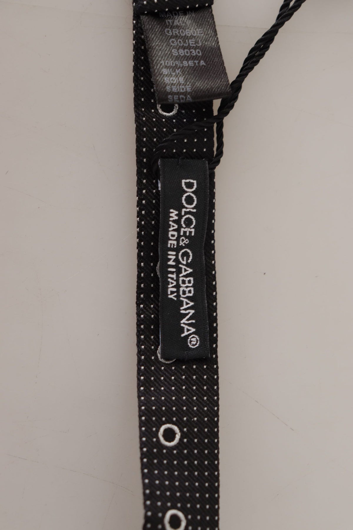 Dolce & Gabbana Dark Gray White Polka Dot 100% Silk Neck Papillon Tie