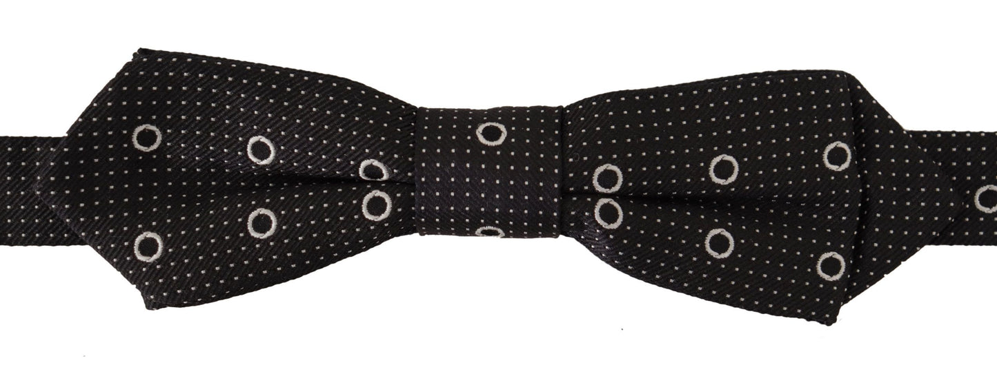 Dolce & Gabbana Dark Gray White Polka Dot 100% Silk Neck Papillon Tie