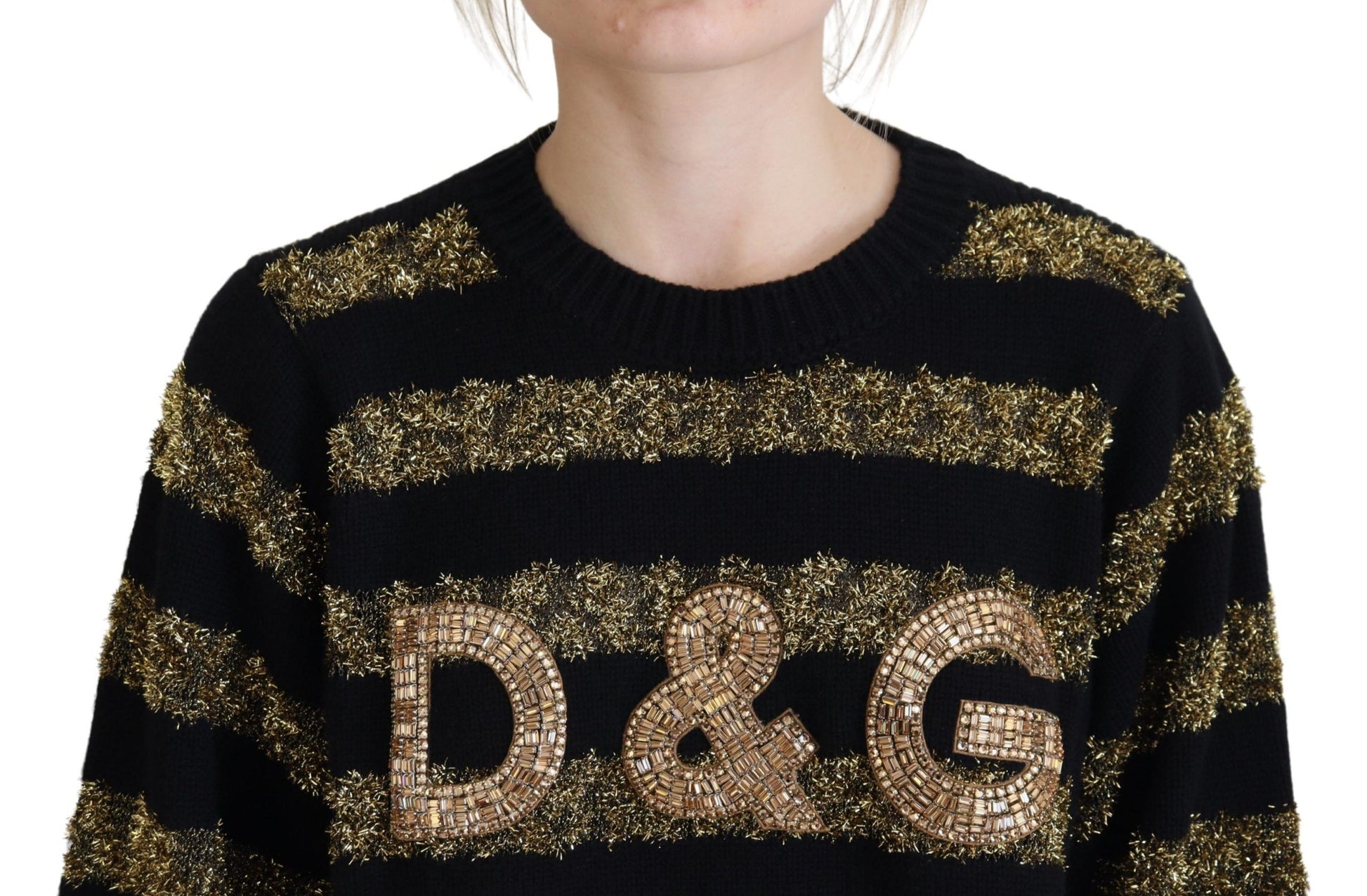 Dolce & Gabbana Black Gold D&G Crystal Cashmere Sweater