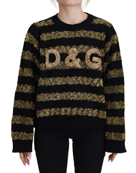 سترة دولتشي آند غابانا D&G الكشمير الكريستالية باللون الأسود والذهبي