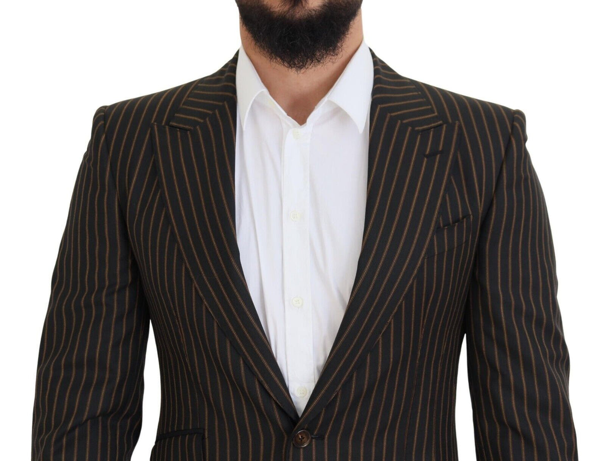 بليزر دولتشي آند غابانا أسود ومخطط بالبني بصف أزرار واحد