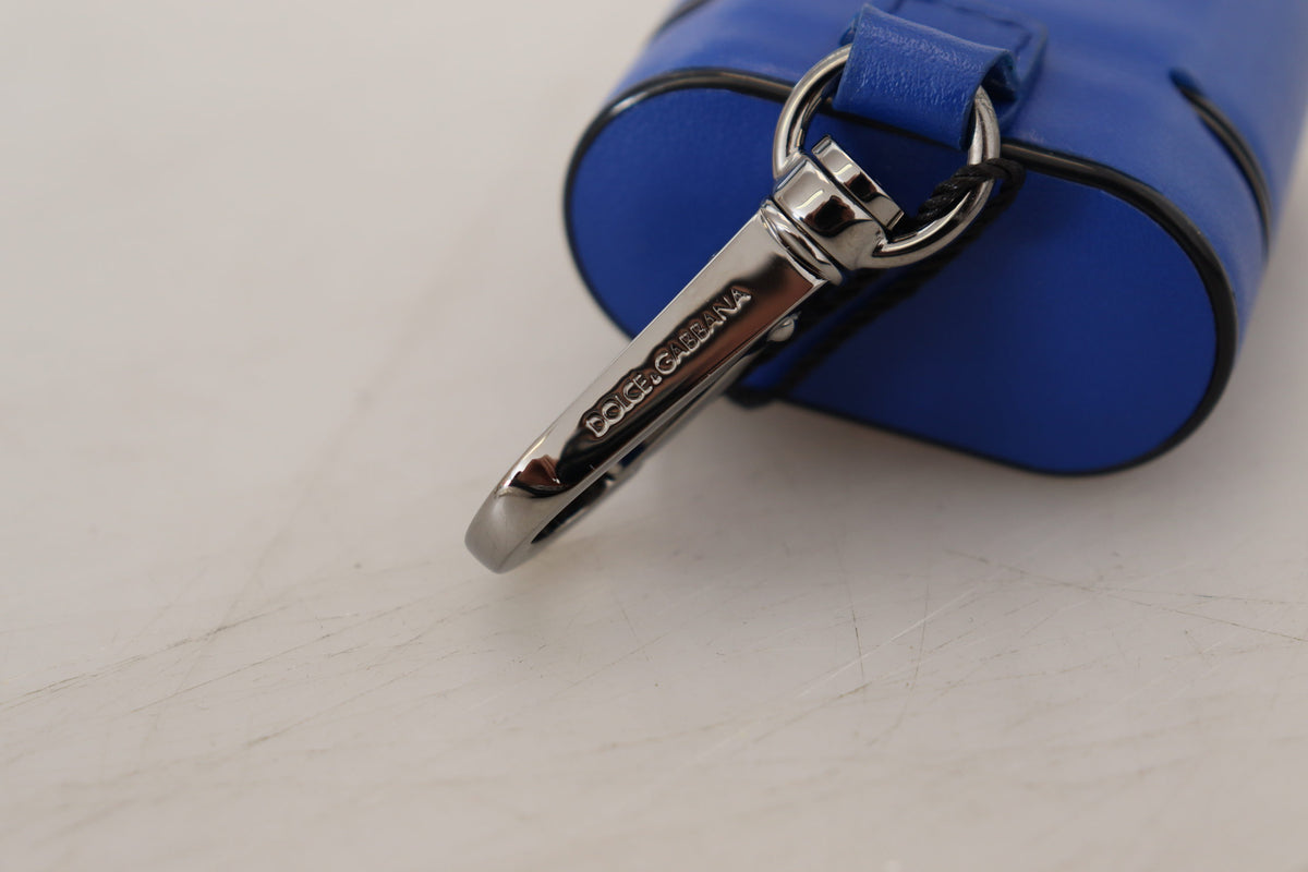 Dolce & Gabbana Blue Leather Silver Metal Logo Airpods Case