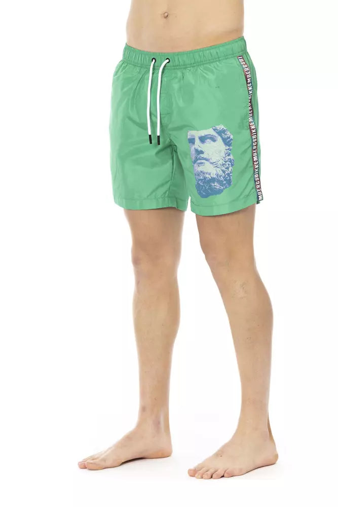 شورت سباحة رجالي من البوليستر الأخضر من Bikkembergs