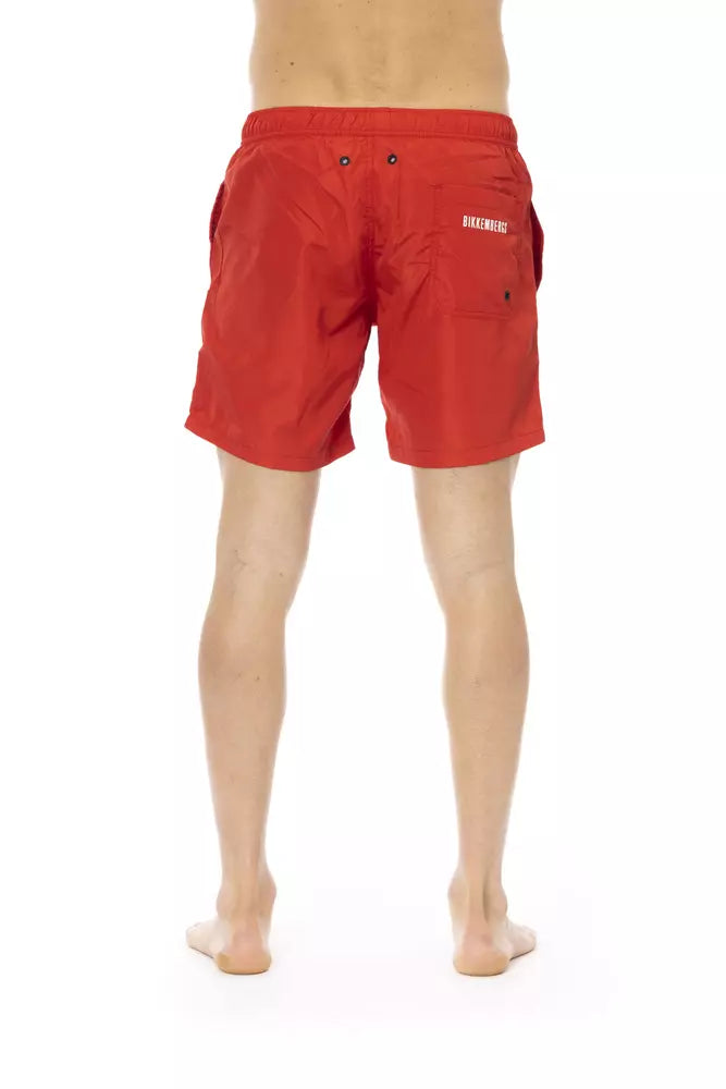 شورت سباحة رجالي من البوليستر الأحمر من Bikkembergs