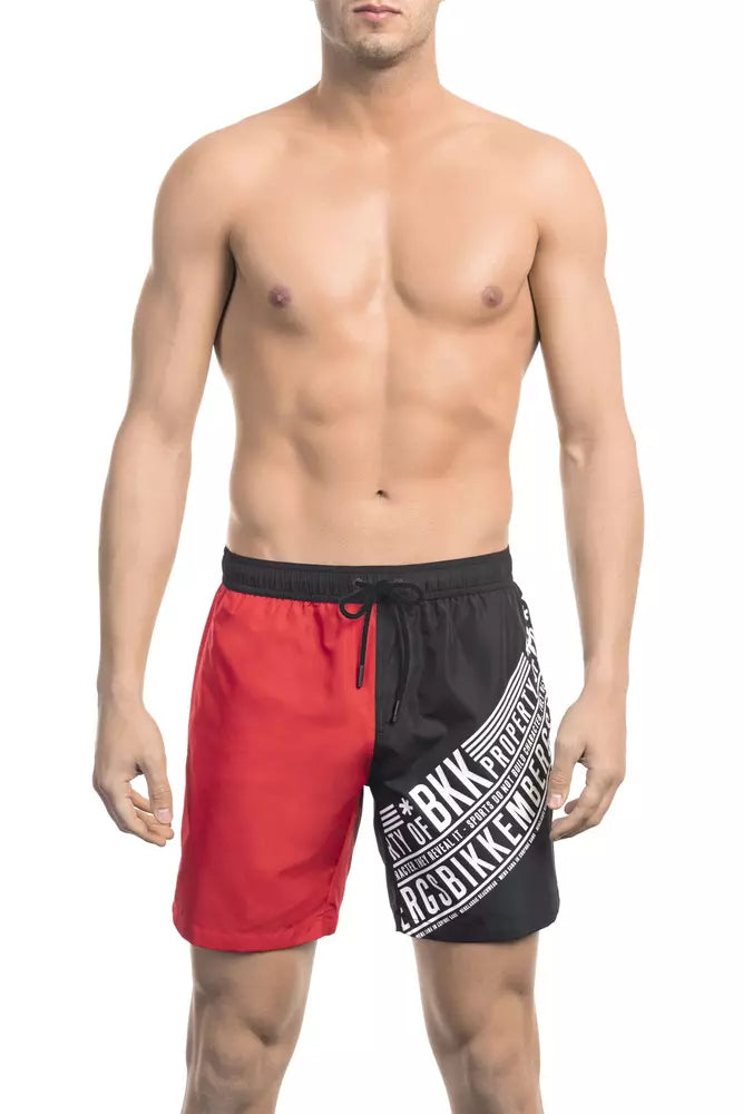 شورت سباحة رجالي من البوليستر الأحمر من Bikkembergs