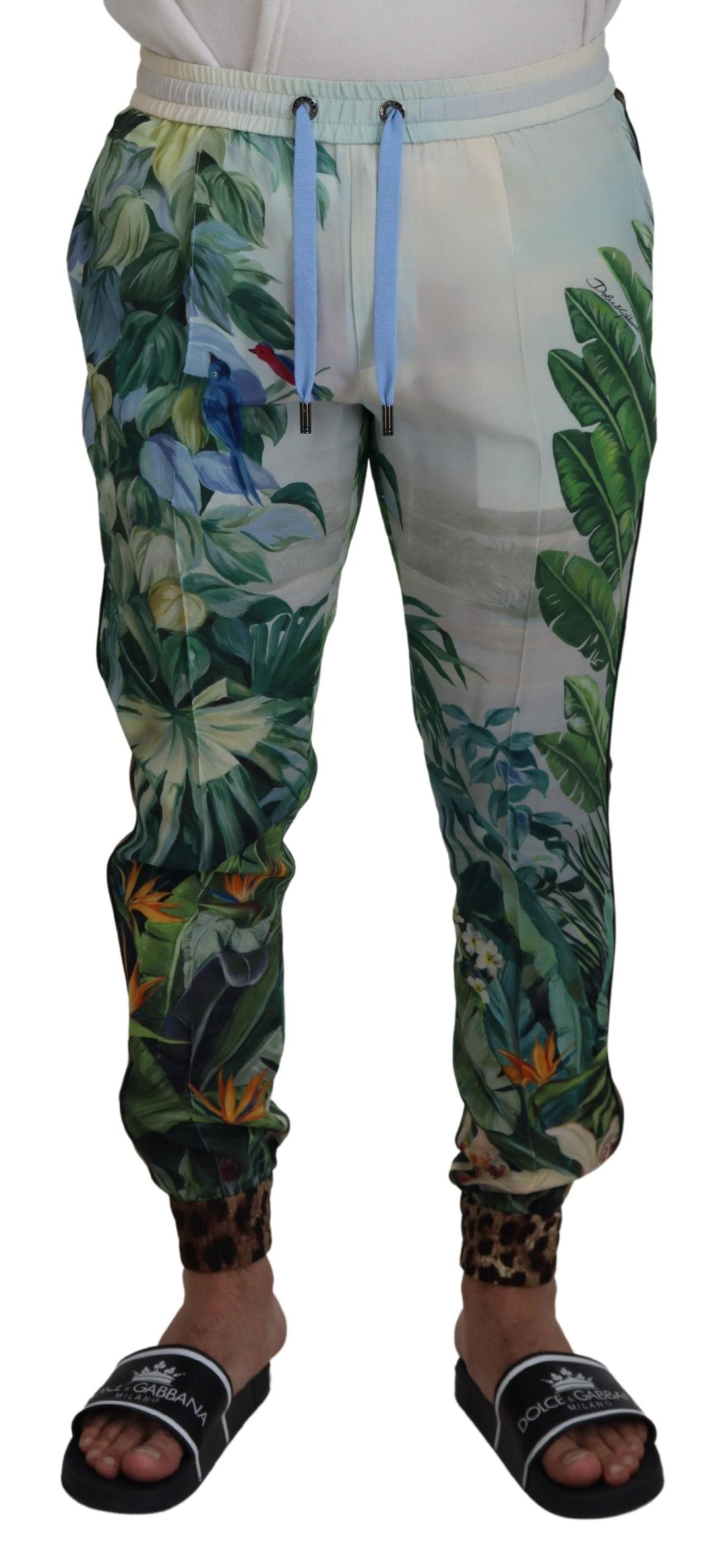 بنطال رياضي (Jogger) رجالي بطبعة زهور بيضاء من Dolce & Gabbana