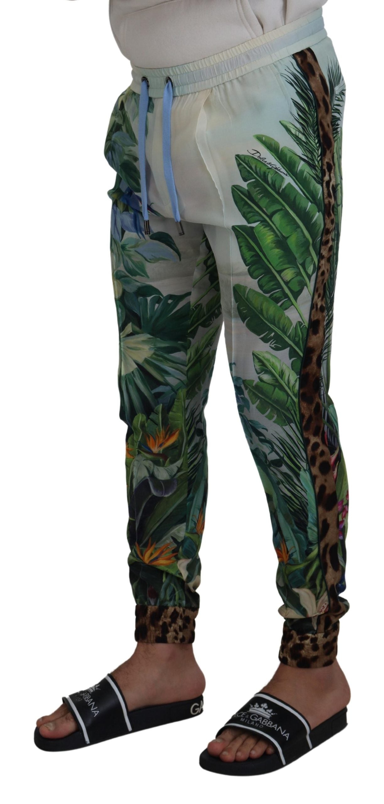 بنطال رياضي (Jogger) رجالي بطبعة زهور بيضاء من Dolce & Gabbana
