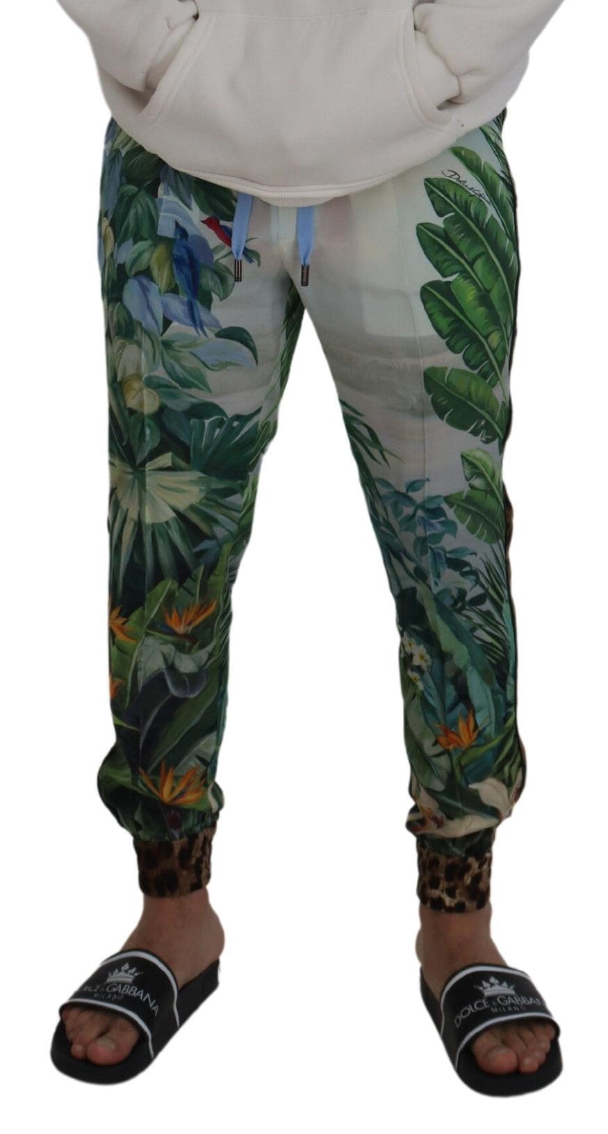 بنطال رياضي (Jogger) رجالي بطبعة زهور بيضاء من Dolce & Gabbana