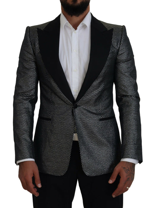Dolce & Gabbana Dark Gray Silver Jacquard Slim Fit Jacket Blazer