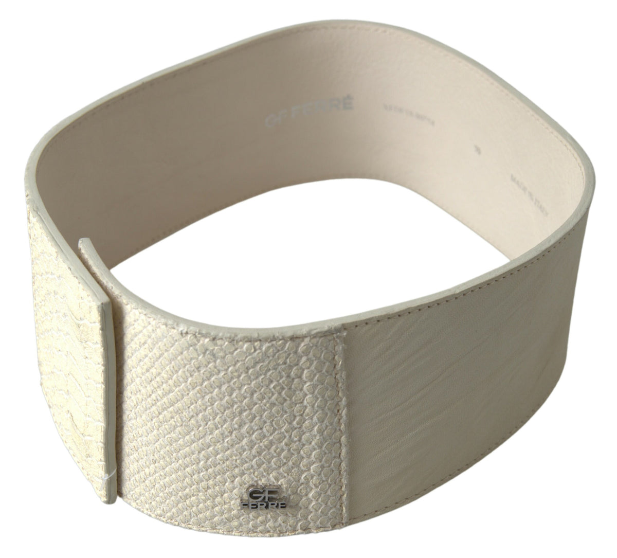 GF Ferre Off White Waxed Cotton Wide Fashion Waistband Belt