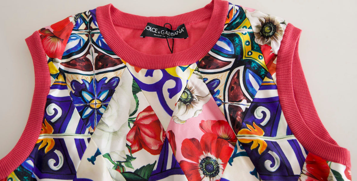 Dolce & Gabbana سترة بدون أكمام بياقة دائرية بنقشة مايوليكا فلورال متعددة الألوان