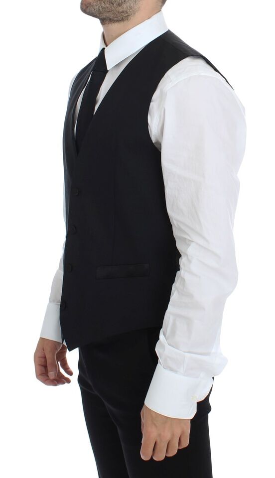 Dolce & Gabbana سترة توكسيدو بلايزر سوداء من الصوف والحرير المطاطي