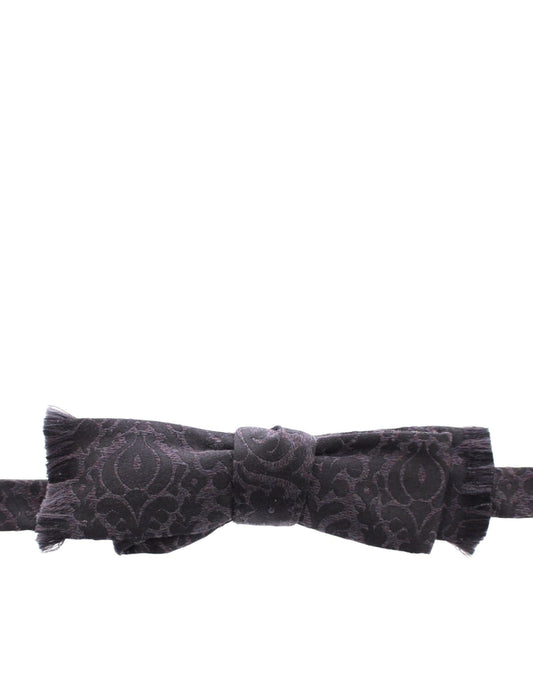 Dolce & Gabbana Dark Gray Wool Silk Brand Baroque Paisley Bow Tie Men